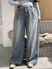 Blue Wide-Leg Distressed Jeans For Women – Extra Long, Relaxed Fit, High Waist, Vintage Streetwear (Cotton-Blend, S-XL, Oversized & Effortless)_mkmklike.com