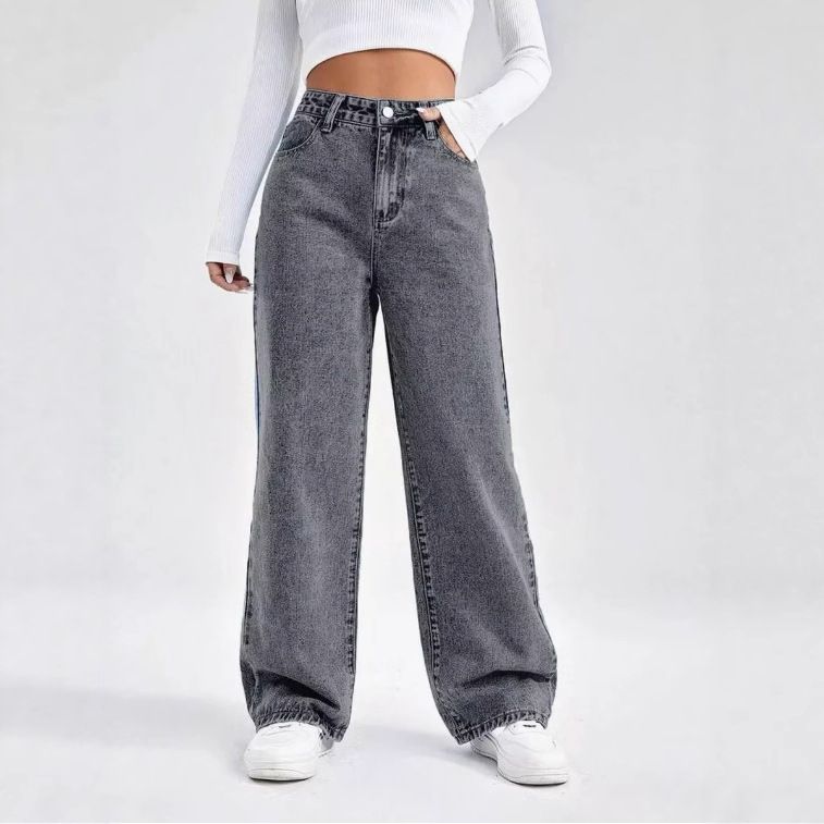 Women's Clothing Tall Women's High Waist Jeans - Comfortable Stretch Denim Pants For Work & Casual Wear (Grey, Sizes 25-32, Loose Fit, Cotton Blend)_mkmklike.com