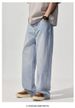 Men's Light Blue Relaxed Fit Straight Leg Jeans - Vintage Washed Denim Pants For Casual Wear_mkmklike.com