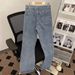 Retro American Jeans Loose Straight Leg Mid Waist Zipper Fly Cotton Stretch Casual Trendy Chic Black Khaki Light Blue For Spring Autumn_mkmklike.com