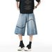 Men's Clothing Men's Summer Trendy Thorn Embroidery Denim Shorts Unique Design Loose Fit Casual Wide Leg Cropped Pants_mkmklike.com