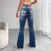 Women's Slim Fit Flared Jeans Dark Washed Pocket Embroidered Rhinestone European American Style Popular Cross Border Trade Denim_mkmklike.com