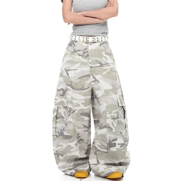 Men's Clothing Retro Multi Pocket Korean Retro Multi-Pocket Camouflage Cargo Jeans For Men - Loose Fit Wide Leg Banana Scythe Pants In Camo Grey_mkmklike.com
