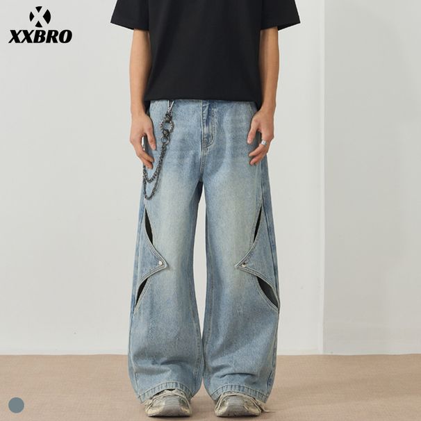 Men's Clothing Men's Loose Fit Straight Leg Jeans Hollow Out American Street Style Trendy High End Spring Clothing_mkmklike.com