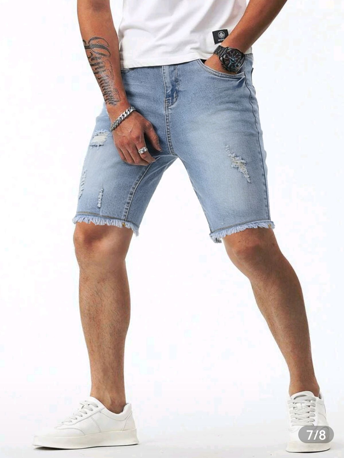 Men's Distressed Denim Jeans – Trendy Ripped & Frayed Hem For Urban Street Style (Sizes S-2XL)_mkmklike.com