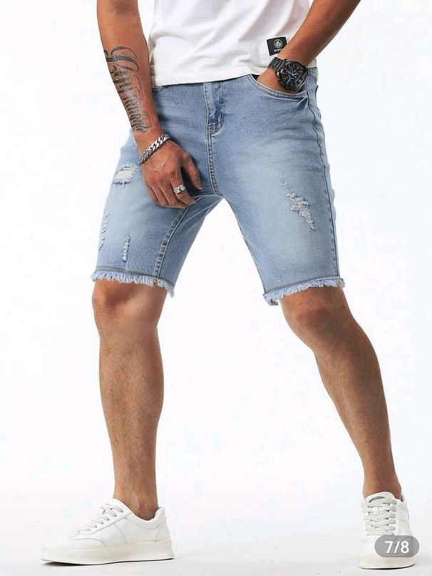Men's Distressed Denim Jeans – Trendy Ripped & Frayed Hem For Urban Street Style (Sizes S-2XL)_mkmklike.com