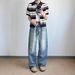 Men's Light Blue Washed Straight-Leg Jeans – Vintage Snow-Wash Denim With High Waist & No-Stretch (Classic Fit For Retro Streetwear & Casual Wear)_mkmklike.com