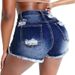 K New Women's Sexy Mid Waist Elastic Hip Lifting Punch Denim Shorts_mkmklike.com