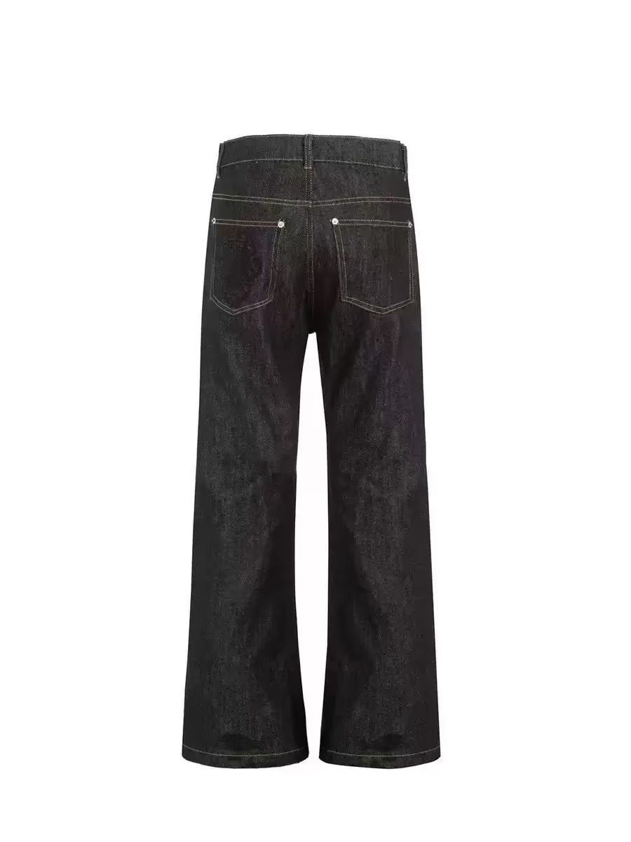 Cleanfit Raw Denim Jeans 13 Oz Mid-Rise Bootcut Embroidered Leather Patch Men's And Women's Clothing_mkmklike.com