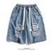 Men's Clothing Drawstring Elastic Waist Ripped Denim Shorts Street Fashion Wide Leg Straight Casual Five Point Shorts_mkmklike.com