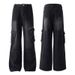 Unisex American Retro Zippered Cargo Jeans Loose Fitting Hip Hop Style Floor Length Straight Leg Wide Leg Trousers Trendy_mkmklike.com
