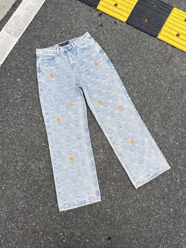 Trendy Correct Version Amexnocap Four Seasons Hot Item Old Pattern Lightning Cow Print Flared Jeans_mkmklike.com
