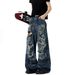 Dirty Dyed Ripped Jeans Men's Straight Loose Wide Legs American High Street Pants Trendy Brand Ruffian Handsome Beggar Design Trousers_mkmklike.com