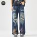 Men's Clothing High Street Retro Tie Dyed Ripped Beggar Pants Men's Handsome Washed Loose Straight Jeans_mkmklike.com