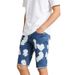 Men's Trendy Floral Polka Dot Print Washed Stretch Denim Shorts Casual Five-Point Spring/Summer Pants_mkmklike.com