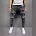 Men's Skinny Jeans Ripped Print Design With Appliques Stretch Denim_mkmklike.com