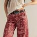 Women's Floral Print Denim Jeans Autumn Winter Wide Leg Cropped mid Waist Y2K Style Loose Fit Jeans_mkmklike.com