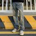 Men's Clothing High Street Vibe Distressed Yellow Mud Dyed Washed Jeans Men's Trend Ins Straight Flared Cleanfit Pants_mkmklike.com
