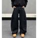 Men's & Women's High Street Washed Split Hem Jeans – Oversized Straight Leg Drop-Crotch Pants With Sickle Cut Design (S-3XL, Black-Grey)_mkmklike.com