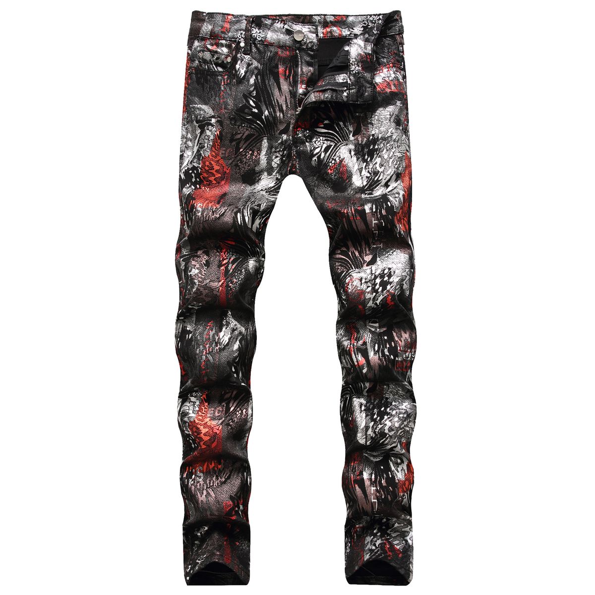Men's Glow-in-the-Dark Digital Print Jeans – Slim Fit Clubwear With Reflective Design (Mid-Rise, Stretch Denim)_mkmklike.com