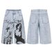 Men's Summer Loose Capri Pants Street Graffiti Print Denim Shorts Trendy Retro_mkmklike.com