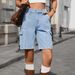 K New Fashionable Casual Multi Pocket Workwear Denim Shorts For Women_mkmklike.com