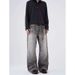 Retro Streetwear Distressed Jeans – Vintage Washed Wide-Leg Denim With Artistic Whiskering & Splatter Effect, Unisex Relaxed Fit_mkmklike.com