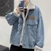 New Trendy Brand Lamb Wool Men's Autumn Winter Couple Casual Fleece Lined Thickened Fashion Denim Jacket Top_mkmklike.com