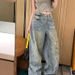 Men's Clothing High Street Edgy Style Distressed Jeans For Men And Women Washed Retro Design Splatter Paint Effect Loose Straight Leg Floor Length_mkmklike.com