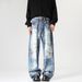 Suitable For All Seasons Straight-Leg Jeans Washed Light Blue Men's Casual Denim Pants_mkmklike.com