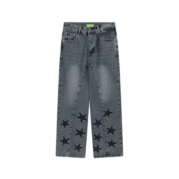 National Trend Embroidered Stars Versatile Jeans For Men And Women Summer American Style Loose Straight Couple Casual_mkmklike.com