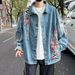 Men's Clothing Bohemian Embroidered Denim Jacket For Men & Women - Vintage Loose Fit Workwear Coat With Floral Stitching, Casual Streetwear_mkmklike.com