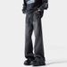 Lightning-pattern Flared Jeans For Men, Fleece-lined, Trendy New Style, Washed Vintage, Loose Straight Cut, Slimming,_mkmklike.com