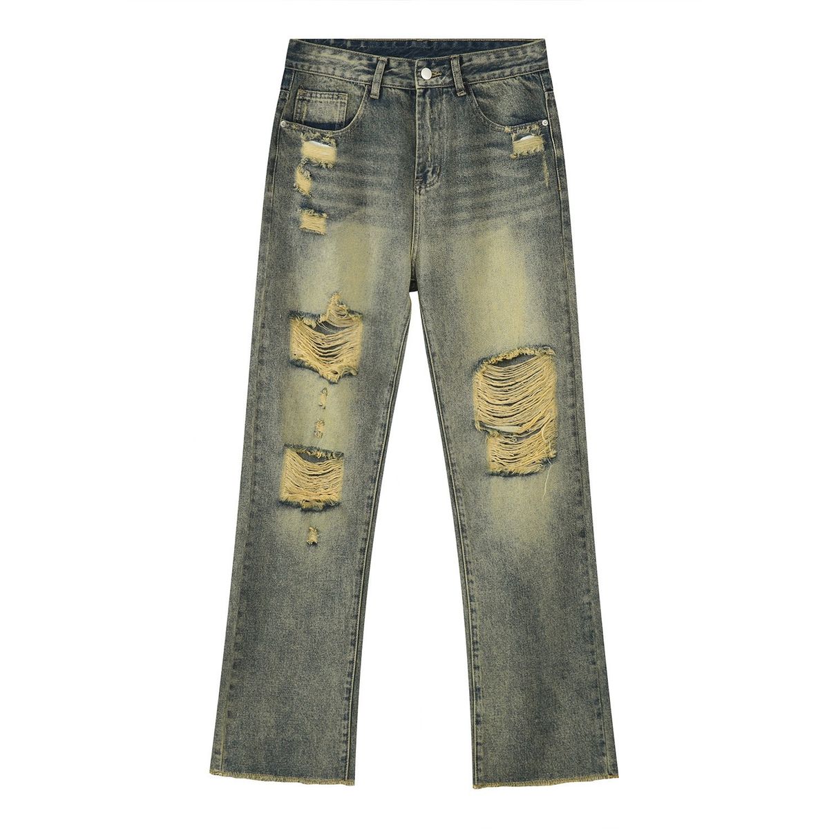 Spot EF JEANS | 2023 New Product, Retro And Old Washing Water Hole Design Straight Jeans Men's Casual Long_mkmklike.com