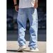 Men's Clothing Men's Retro Heavyweight Straight Leg Jeans Plus Size Loose Fitting Casual Wide Leg Pants Simple Style_mkmklike.com