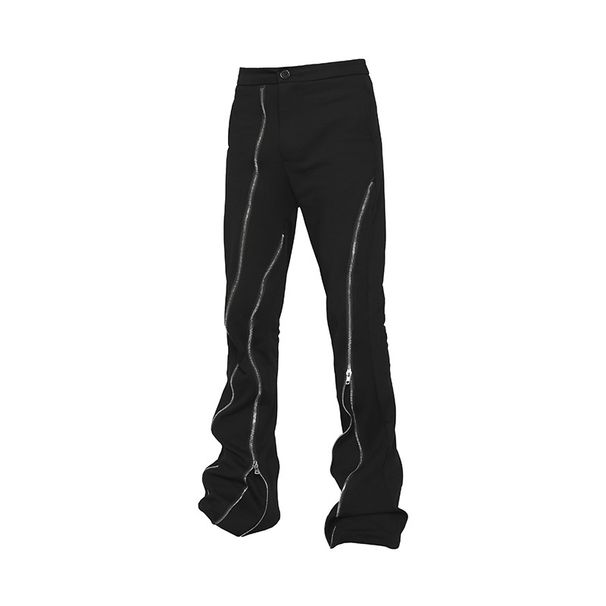Men's Clothing European And American Hip Hop Zipper Split Jeans Men's High Street Trendy Slit Slightly Flared Wide Leg Design Pants For Men_mkmklike.com
