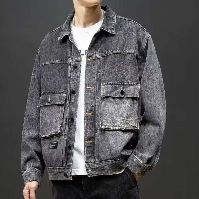 Casual Retro Washed Workwear Jacket Autumn Loose Denim Jacket Men's Top_mkmklike.com