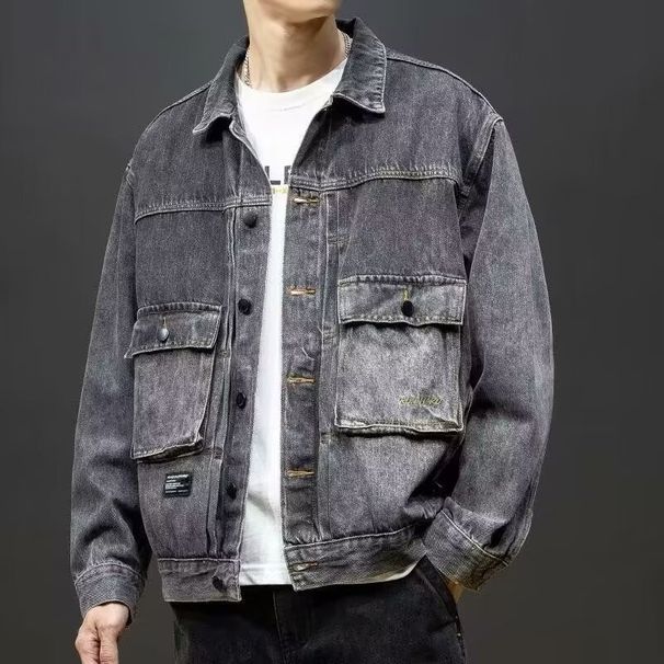 Casual Retro Washed Workwear Jacket Autumn Loose Denim Jacket Men's Top_mkmklike.com