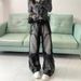 Women's Y2K Retro Dark Style Jeans High Street Loose Fit Straight Leg With Frayed Edges Washed Finish Sexy Design_mkmklike.com