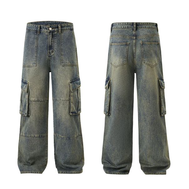 Unisex Vintage Cargo Jeans – High Street Raw Hem Denim With Multi-Pocket Design (Sizes S-3XL)_mkmklike.com