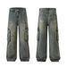Unisex Vintage Cargo Jeans – High Street Raw Hem Denim With Multi-Pocket Design (Sizes S-3XL)_mkmklike.com
