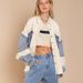 Women's Clothing Women's Casual Washed Denim Jacket Color Block Lapel Distressed Frayed Edges American Retro Style Spring Summer_mkmklike.com