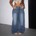 Women's Raw Edge Design Loose Wide Leg Jeans Denim Pants Casual Trousers_mkmklike.com
