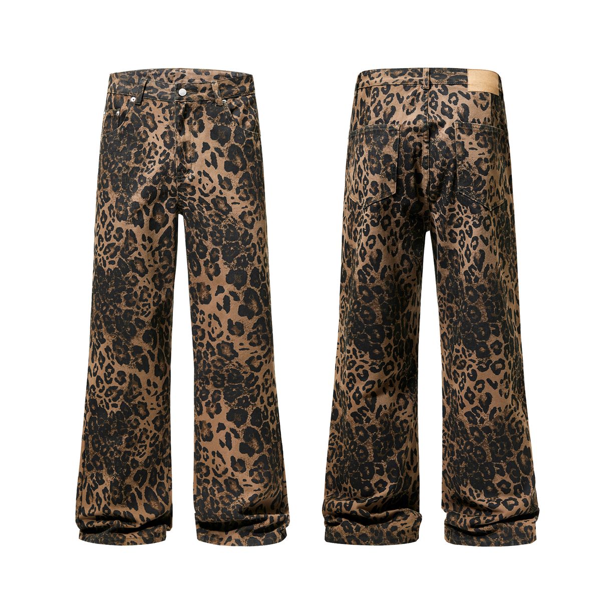 XXBRO Unisex Leopard Print Jeans – Vintage Straight-Leg Denim Pants With Sandwashed Finish (S-3XL, Mid-Rise, Gender Neutral Fit)_mkmklike.com