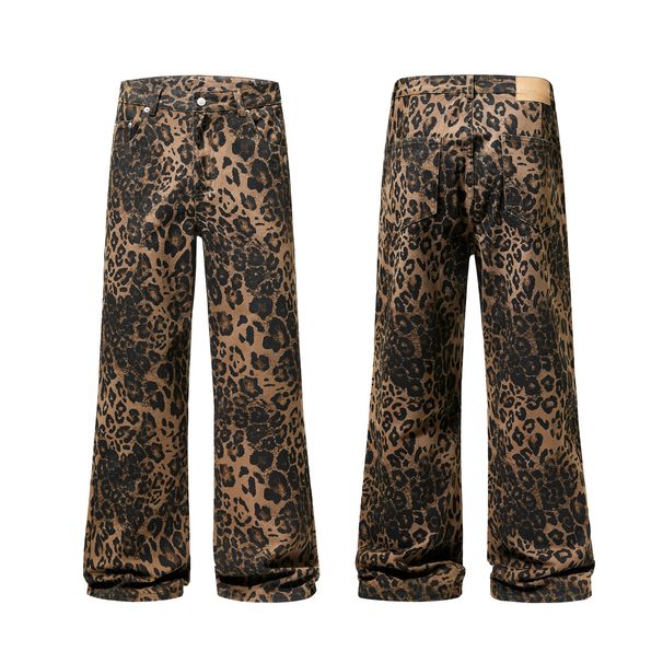 XXBRO Unisex Leopard Print Jeans – Vintage Straight-Leg Denim Pants With Sandwashed Finish (S-3XL, Mid-Rise, Gender Neutral Fit)_mkmklike.com