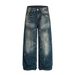 Paint Splatter Vintage White Jeans For Men Loose Wide Leg Frayed Hem Distressed Washed Straight Long Pants Trendy Punk_mkmklike.com
