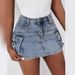 Women's Denim Hottie INS Popular Pocket Workwear Mini Skirt_mkmklike.com