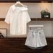 Women's Clothing Slightly Plump Girls' Outfit Suits Summer New Slimming Off Shoulder Short Sleeved Shirt Denim Shorts Two Piece Suit_mkmklike.com