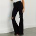 Trendy High-Waisted Flared Jeans For Women - Stretchy Ripped Hem Bell Bottom Pants With Raw Edge Detail - Slim Fit & Comfortable (Black)_mkmklike.com