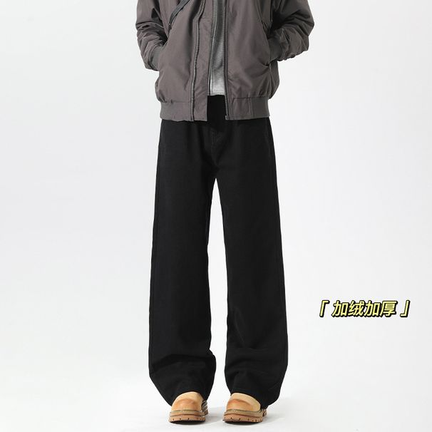 Cleanfit Pure Cotton Washed Wide-Leg Jeans For Men, Fleece-Lined, Thickened, Stylish, High-End Feel, American Style,_mkmklike.com